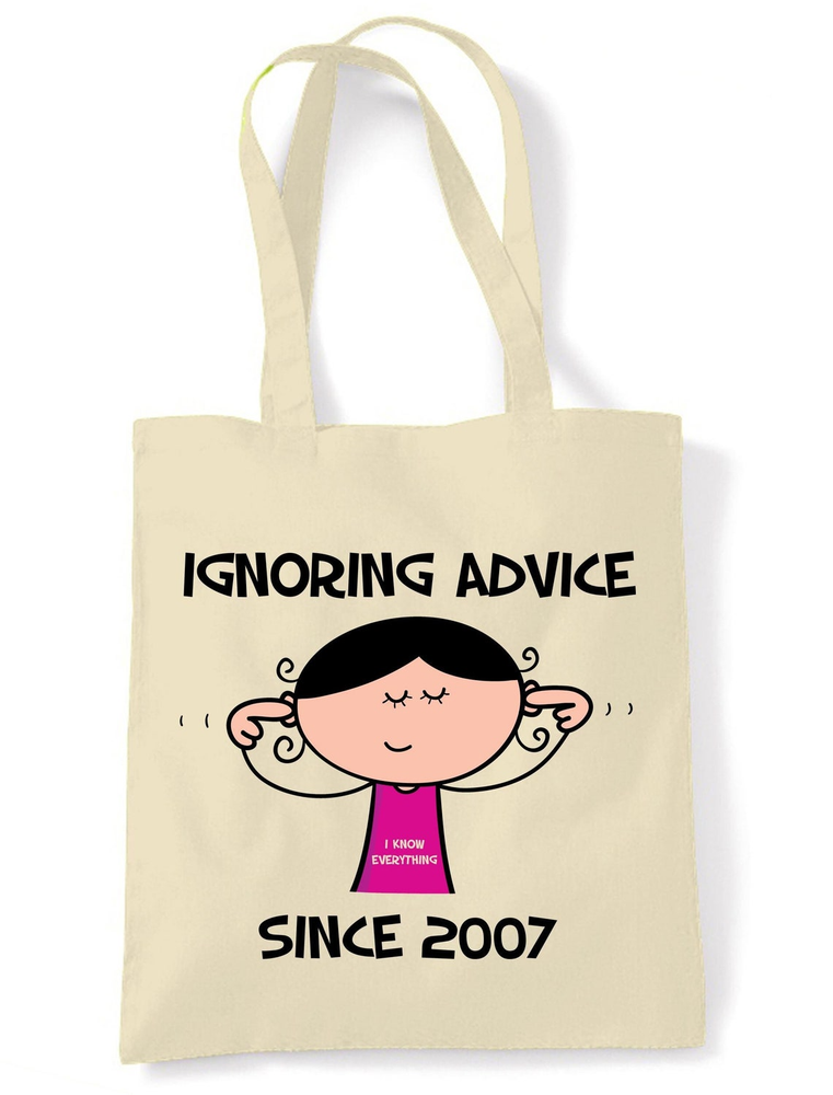Ignoring Advice Since 2007 18th Birthday Tote Bag, Personalized Tote Bag