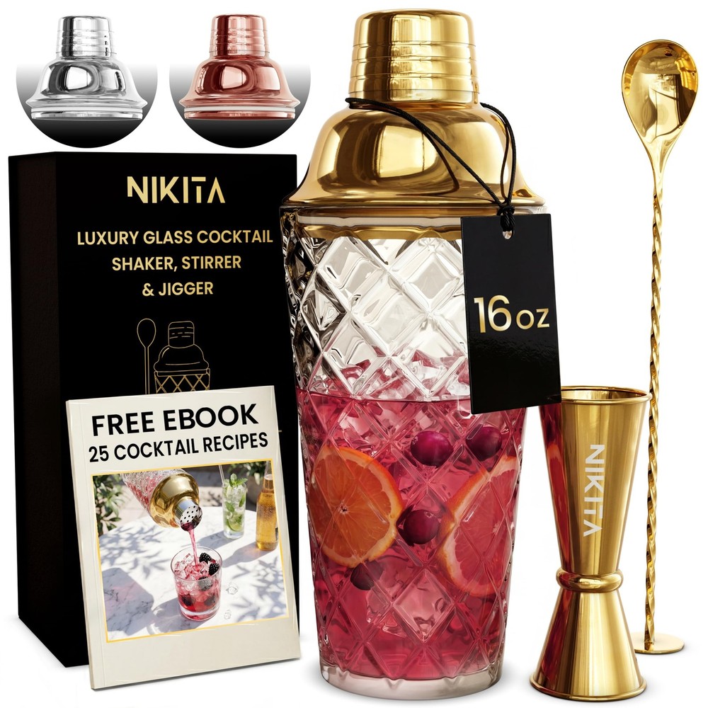 Nikita Cocktail Shaker, 5-Piece Martini Shaker & Bartender Kit with Bar Acces...