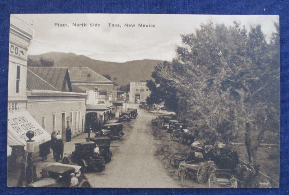 ca1920 Taos New Mexico Plaza Street Scene Postcard
