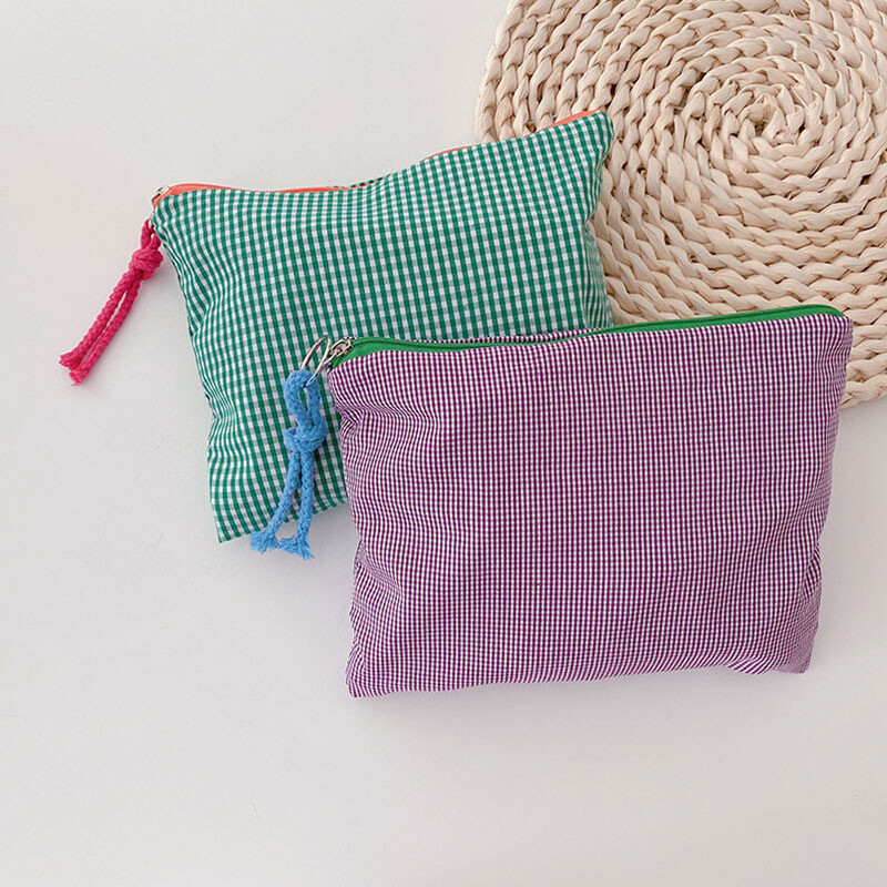 Storage Bag Cosmetic Bag Purse Clutch Makeup Bag Organizer Portable Simple Plaid