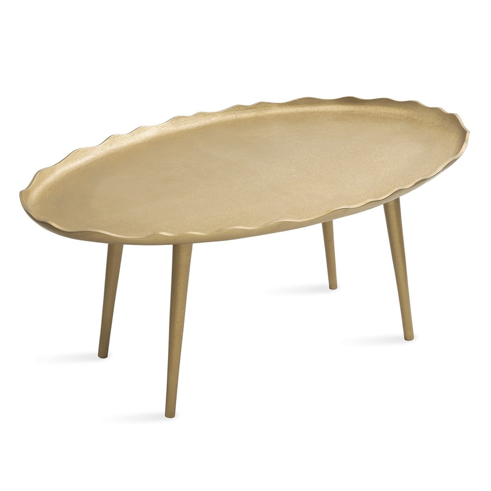 Alessia Modern Gold Oval Coffee Table Metal Glam Living Room 34x20x15 Inches