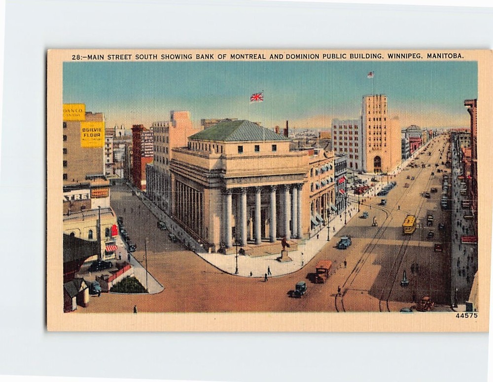 Postcard Main Street Bank of Montreal Winnipeg Manitoba Canada