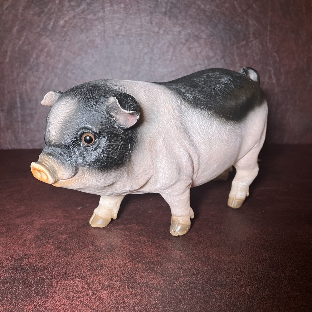 Pot Belly Pig Garden Statue Black Pink Resin Yard Decor Display