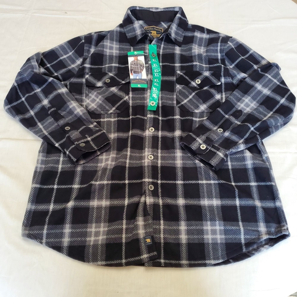 Freedom Foundry Plaid Flannel Shirt Long Sleeve Button Up Black White Mens XL