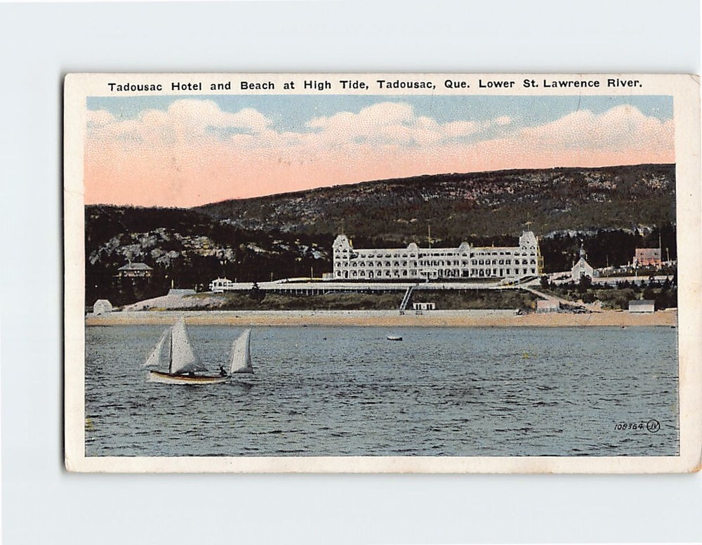 Postcard Hôtel Tadoussac & beach at high tide  Lower St Lawrence Quebec Canada
