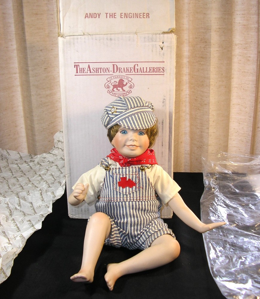 Vintage ANDY The ENGINEER Porcelain Collectible Doll by Ashton-Drake, Orig. Box