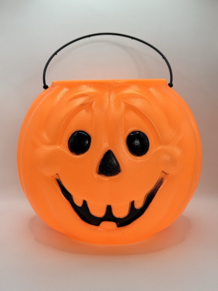 Vtg Jack-o’-lantern Pumpkin Bucket Blow Mold General Foam Plastics USA