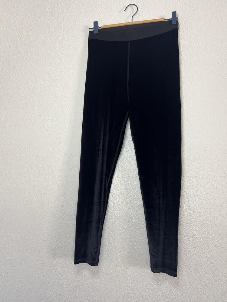 Spiritual Gangster Black Velvet Ankle Leggings Women’s Elastic Waist Size L