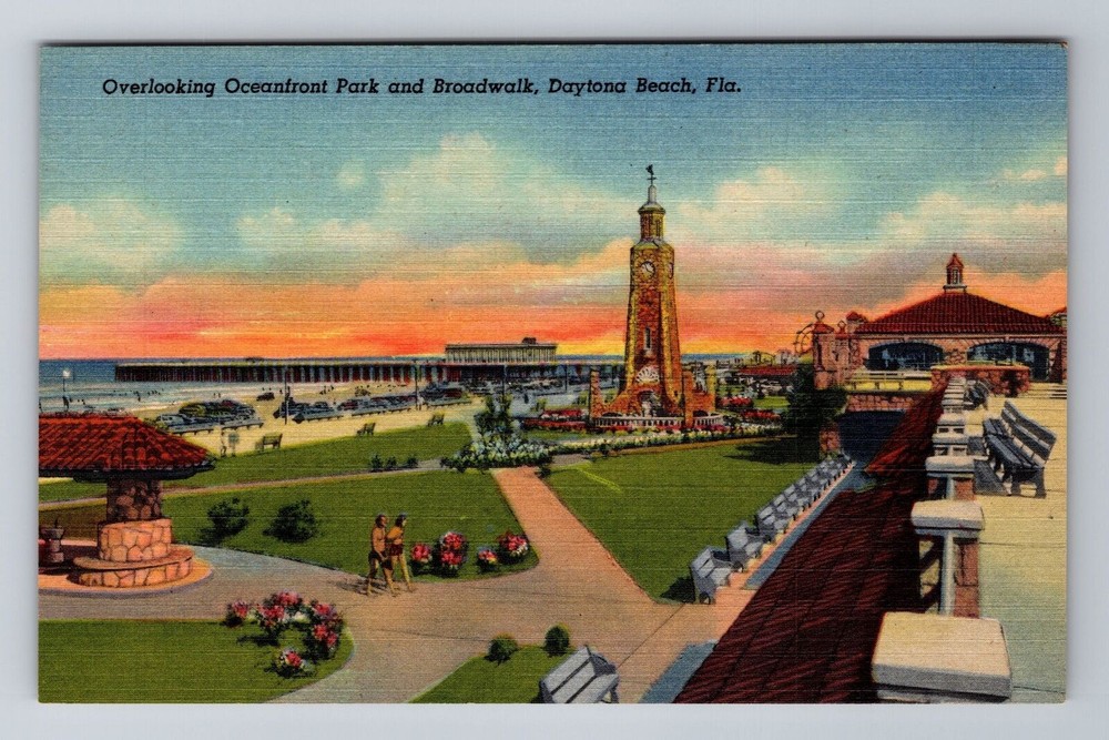 Daytona Beach FL-Florida, Oceanfront Park and Boardwalk, Vintage Postcard