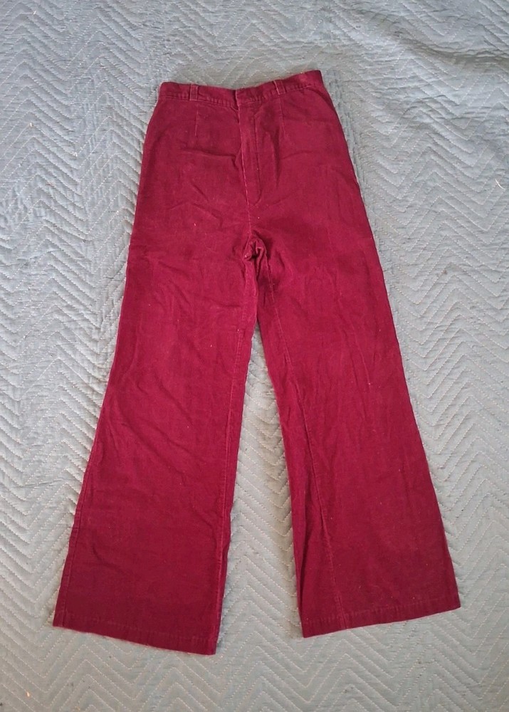 Vintage 70s Corduroy Pants Red Sears Juniors Wide Leg Size 9 Hippy Boho