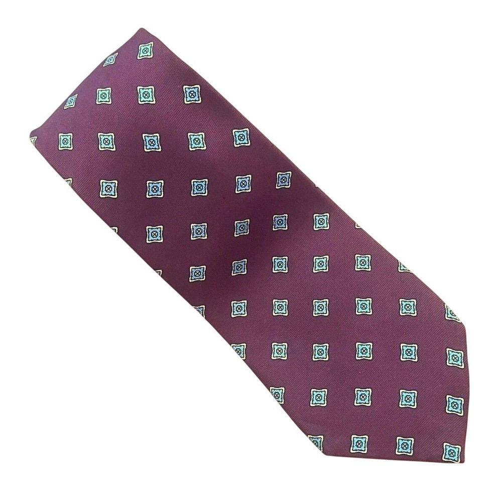 Chaps Ralph Lauren vtg Rep Neck Tie Red Blue Geometric Diamond Preppy Silk 3.5