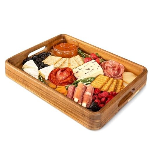Acacia Wood Serving Trays with Handles for Meals Snacks and Appetizers-image