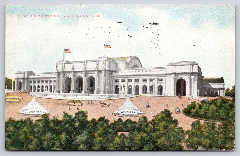 Railroad Depot~Washington DC~Union Train Station Exterior View~PM 1909~Postcard