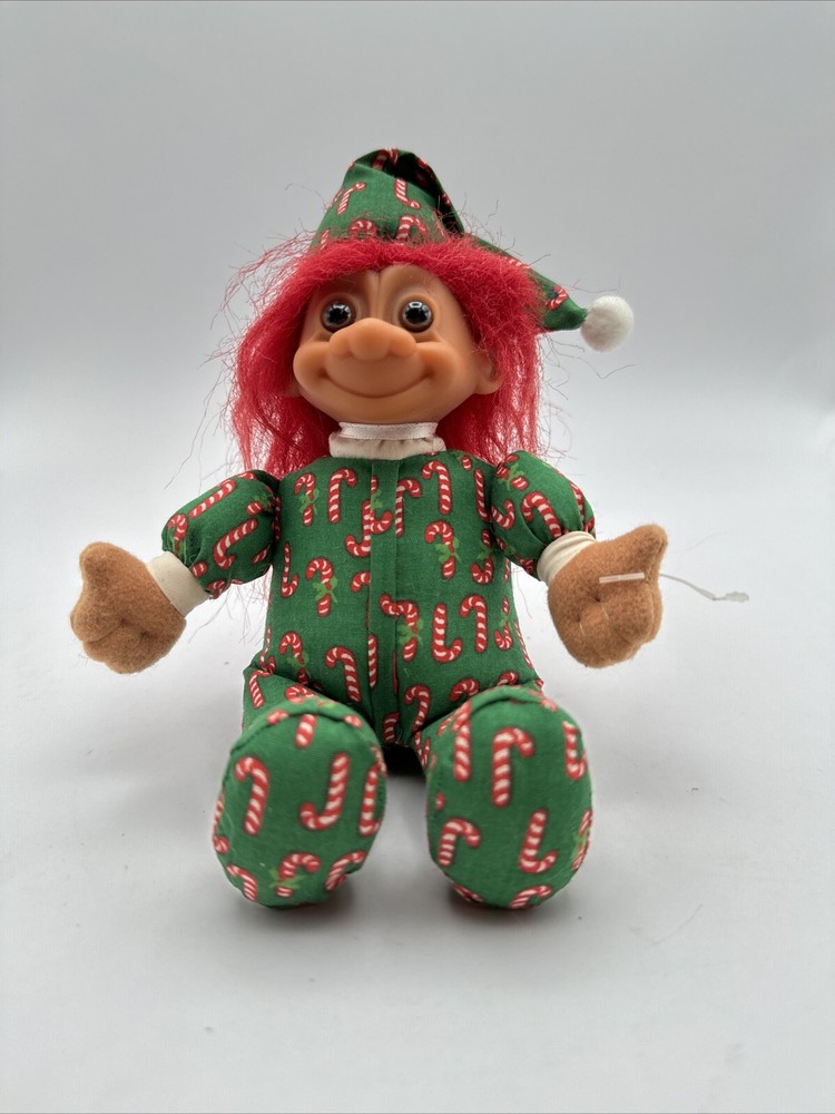 Vintage Christmas Troll - 1980 Russ Berrie & Co. - Candy Cane Outfit, Red Hair