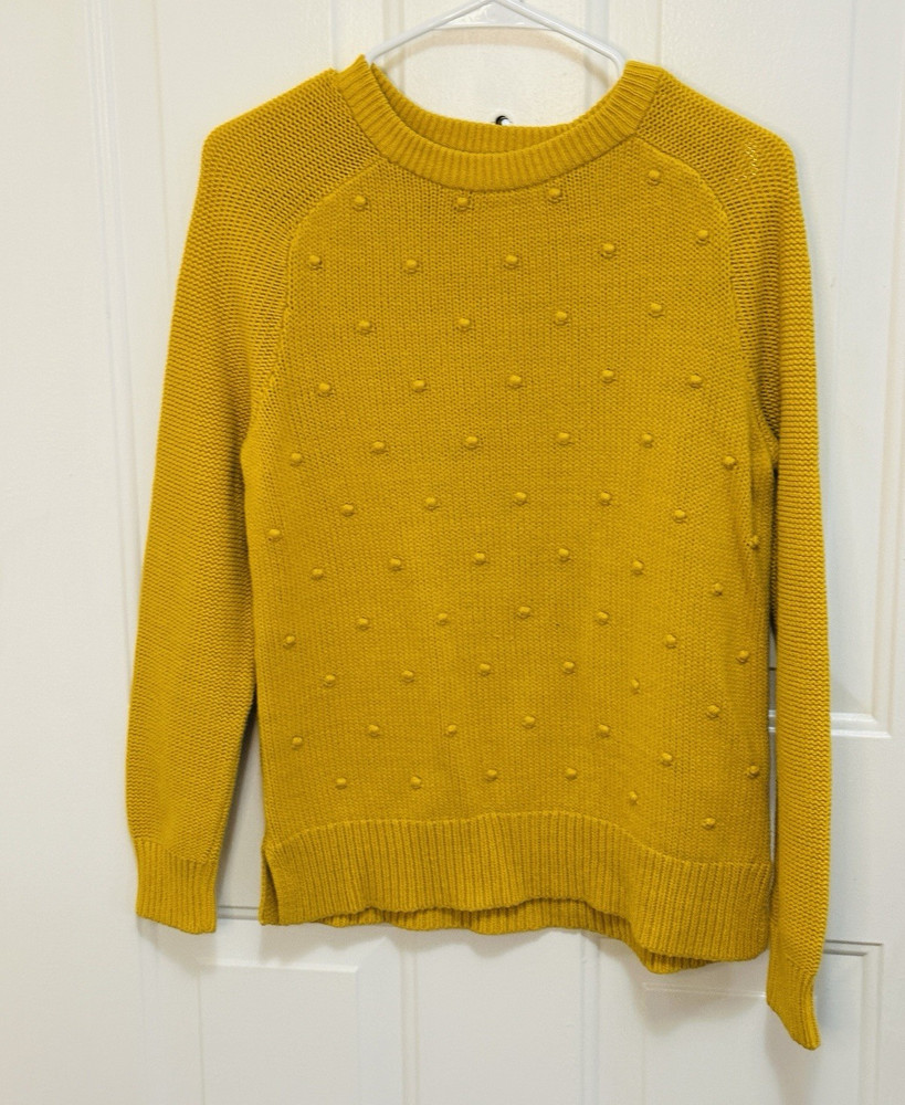 Old Navy Yellow Textured Knit Pullover Sweater S Crew Neck Raglan Long Sleeve