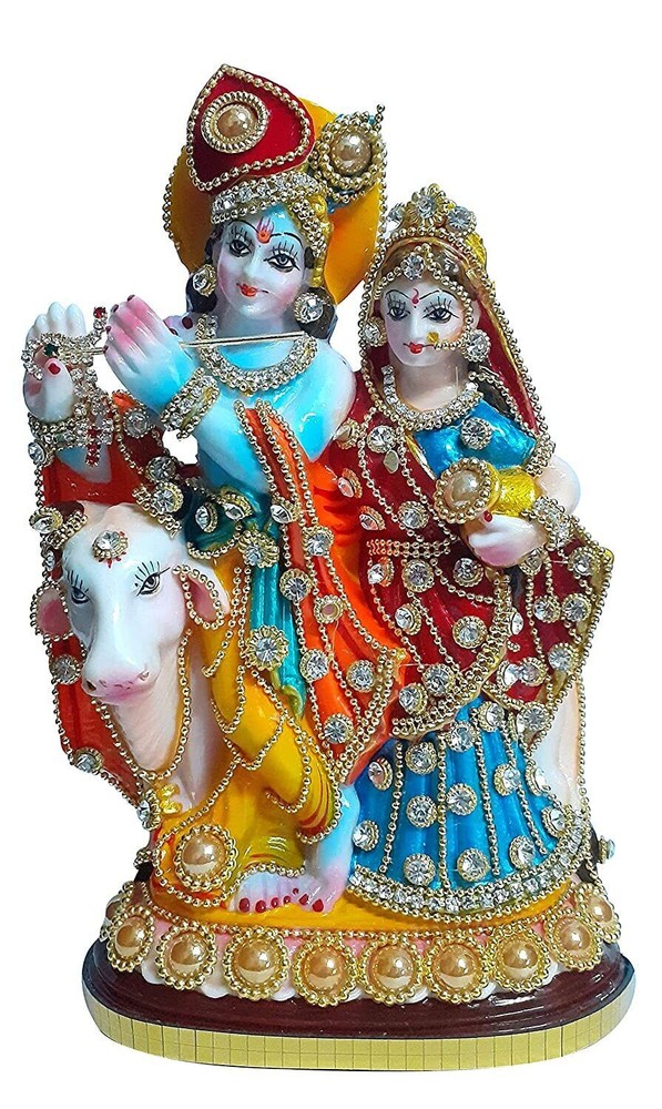 Resin Radha Krishna Idol/Statue with Cow Showpiece Idol