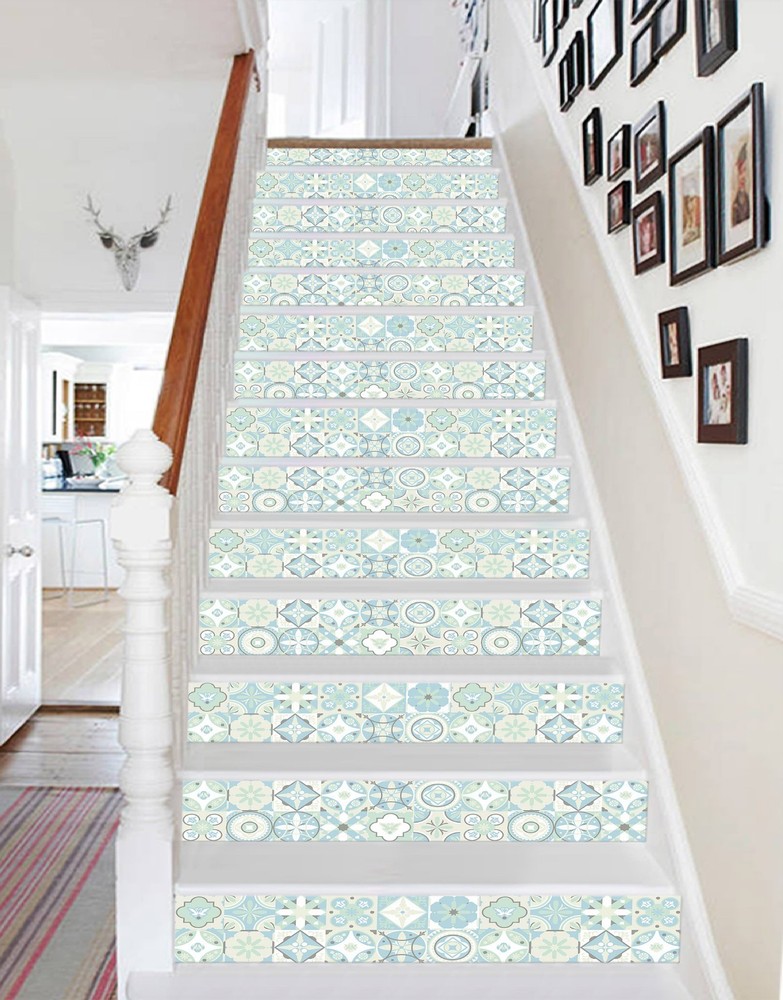 3D Bright Pattern Marble Stair Riser Vinyl Wallpaper Mural - 11 Tiles