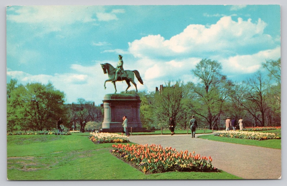 Vintage Boston Public Gardens George Washington Equestrian Statue Postcard