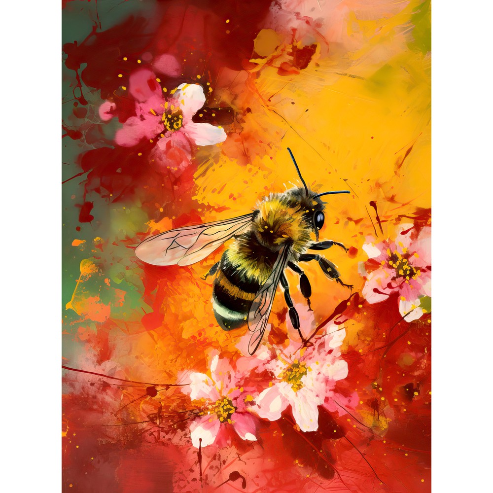 Honey Bee on Abstract Flower Bed Oil Painting Huge Wall Art Poster Print Giant