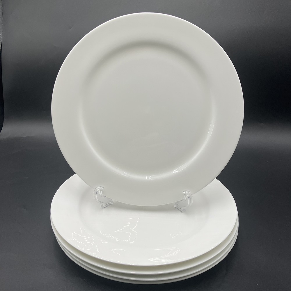 Fitz & Floyd Nevaeh White Bone China Set Of 5 Rimmed Dinner Plates 11.5”