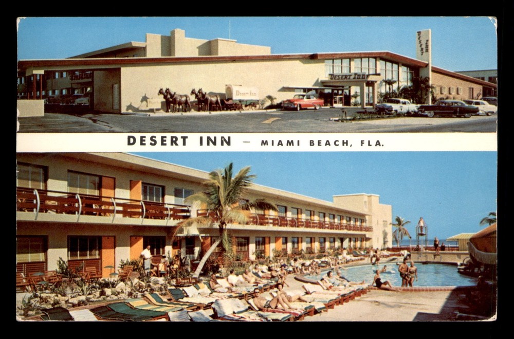 Desert Inn Miami Beach Florida FL Lodging People Pool Old Cars Posted Postcard