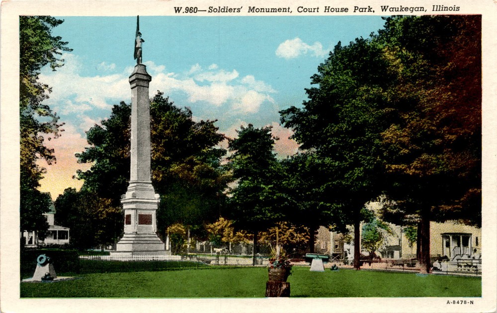 Soldiers' Monument, Court House Park, Waukegan, Illinois, Aero Postcard