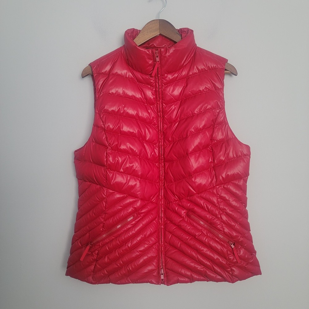 Talbots Womens L Quilted Puffer Down Full Zip Vest Red