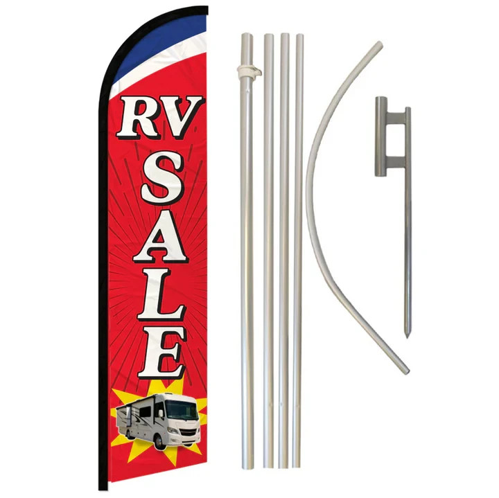 RV Sale (Red) Full Curve Windless Swooper Flag Pole Kit RV Sales