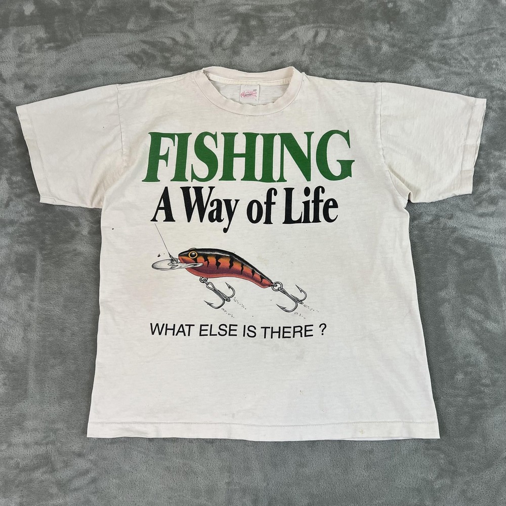 Vintage Alore Fishing A Way Of Life Shirt Mens Large White Graphic 90s