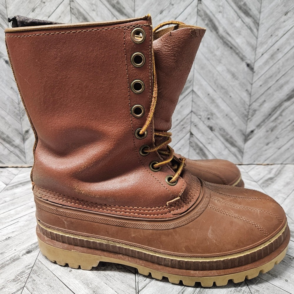 Vintage Sorel Duck Boots Men Size 7 Kaufman Wool Lined Leather Maple Red Made in Canada