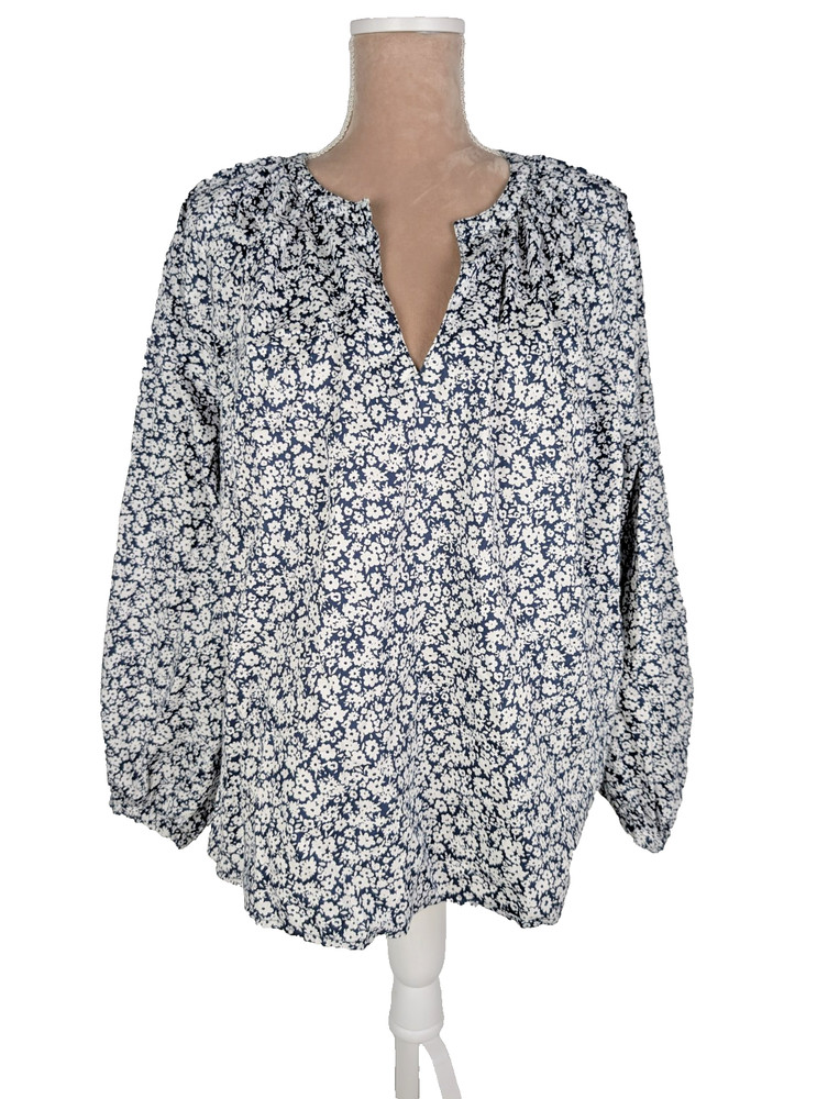 Old Navy Poplin Popover Shirt Sz XL Navy Blue White Ditsy Floral Peasant Boho