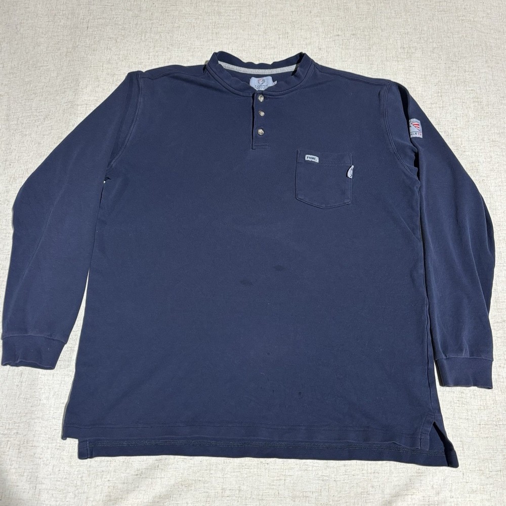 Tyndale FR Shirt Mens Large Blue Flame Resistant Workwear Pockets Long Sleeve