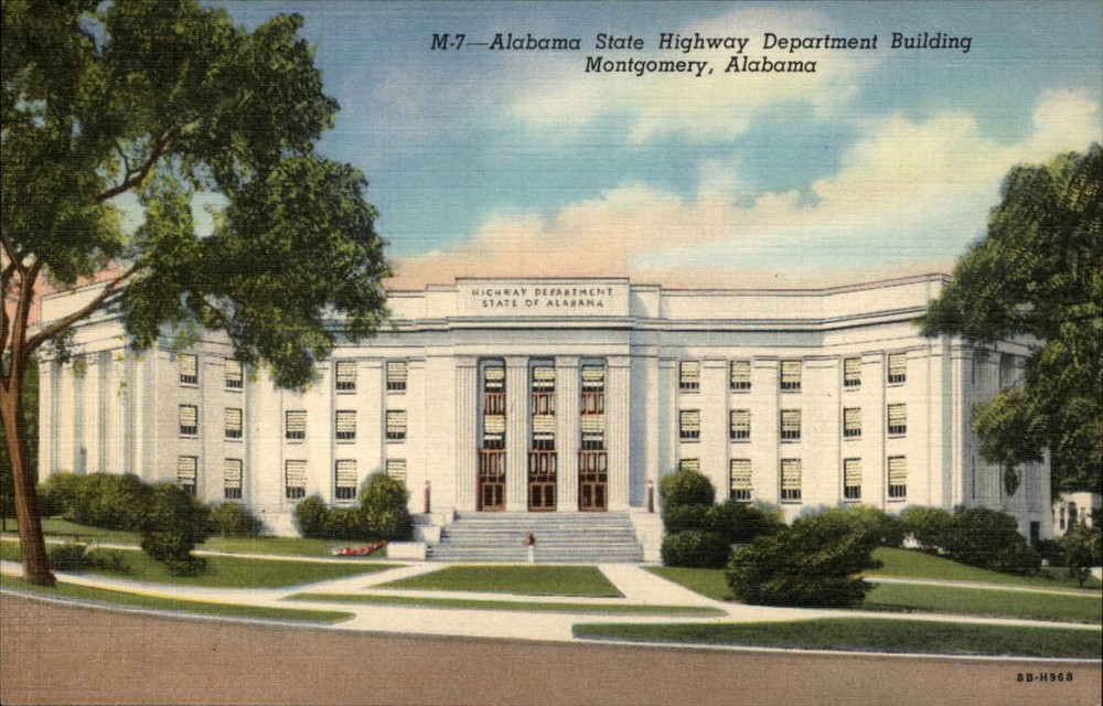 Alabama State Highway Department Montgomery Alabama ~ 1940s linen postcard