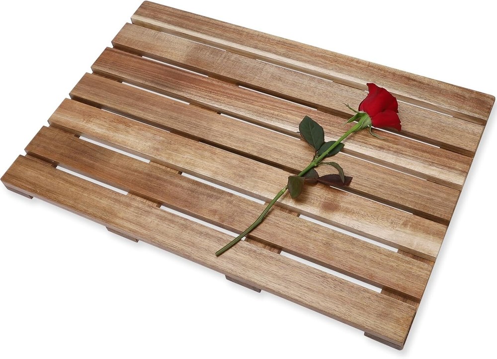 Acacia Wood Luxury Bath Mat - Non-Slip Bathtub and Shower Mat for Bathroom - Easy to Clean and Maintain-image