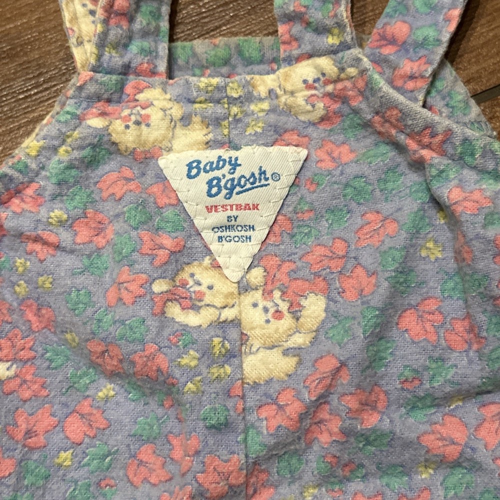 Vintage OshKosh Baby BGosh Floral Cats Vestback Overalls 3-6 Months RARE