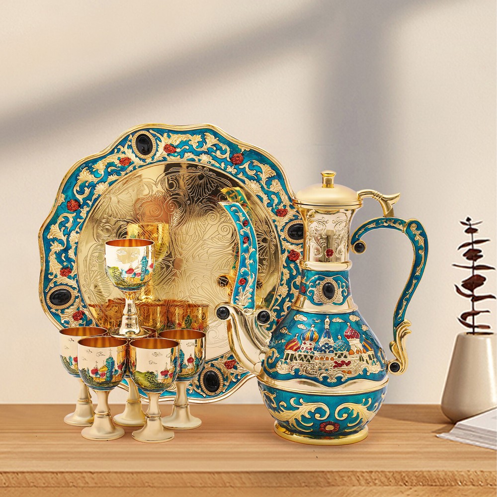 Turkish Tea Set Vintage Coffee Set W/ Pot +6 Cups for Wedding Christmas Birthday