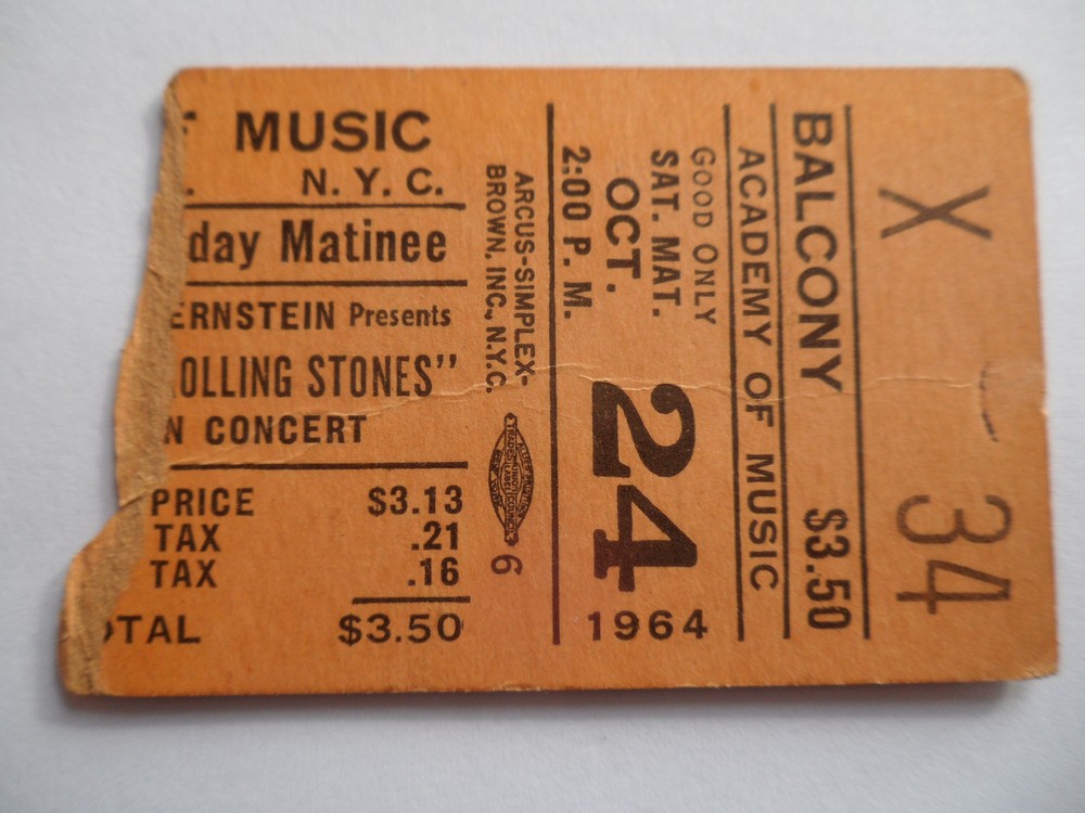 ROLLING STONES__1964__Original CONCERT TICKET STUB__Academy of Music, NYC__EX--image