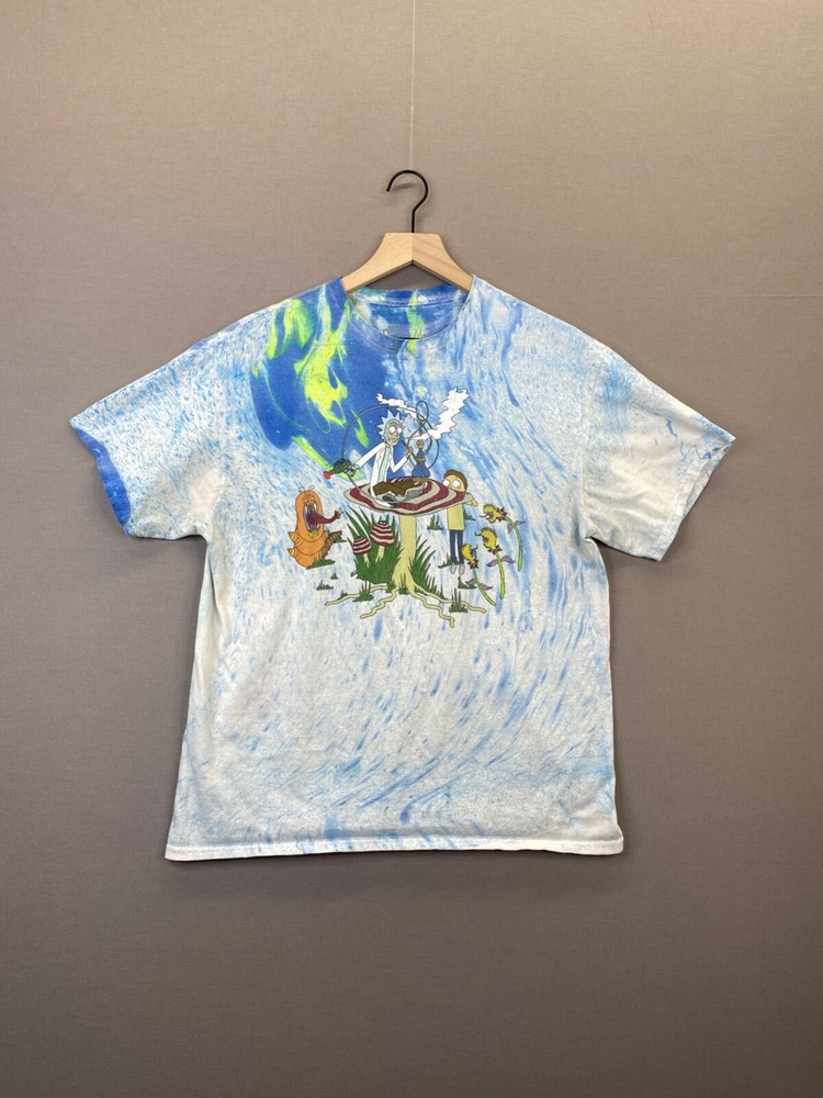 Rick And Morty Mens T-Shirt Blue Tie Dye Short Sleeve Crew Neck Size Large 