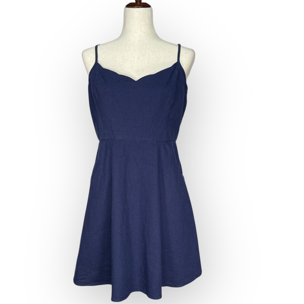 Market & Spruce Stitch Fix Dress Women L Navy Linen Blend Cutout Back Mini Dress