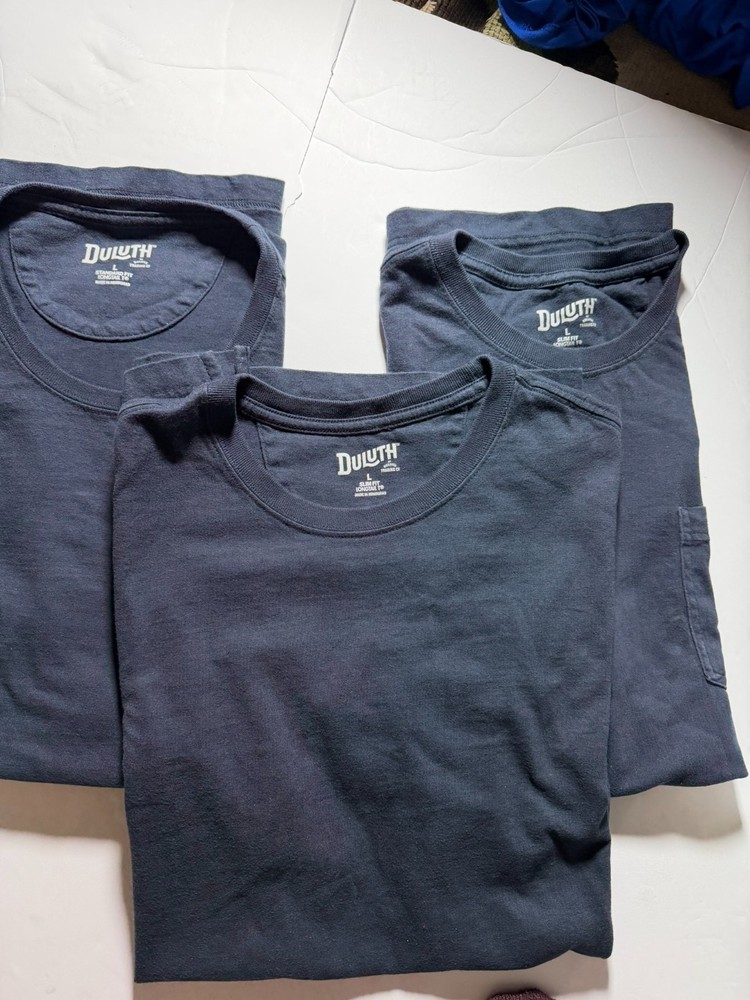 Lot of 3 Duluth Slim Fit Longtail T-shirts L Navy Thick 100% Cotton (1 w/pocket)