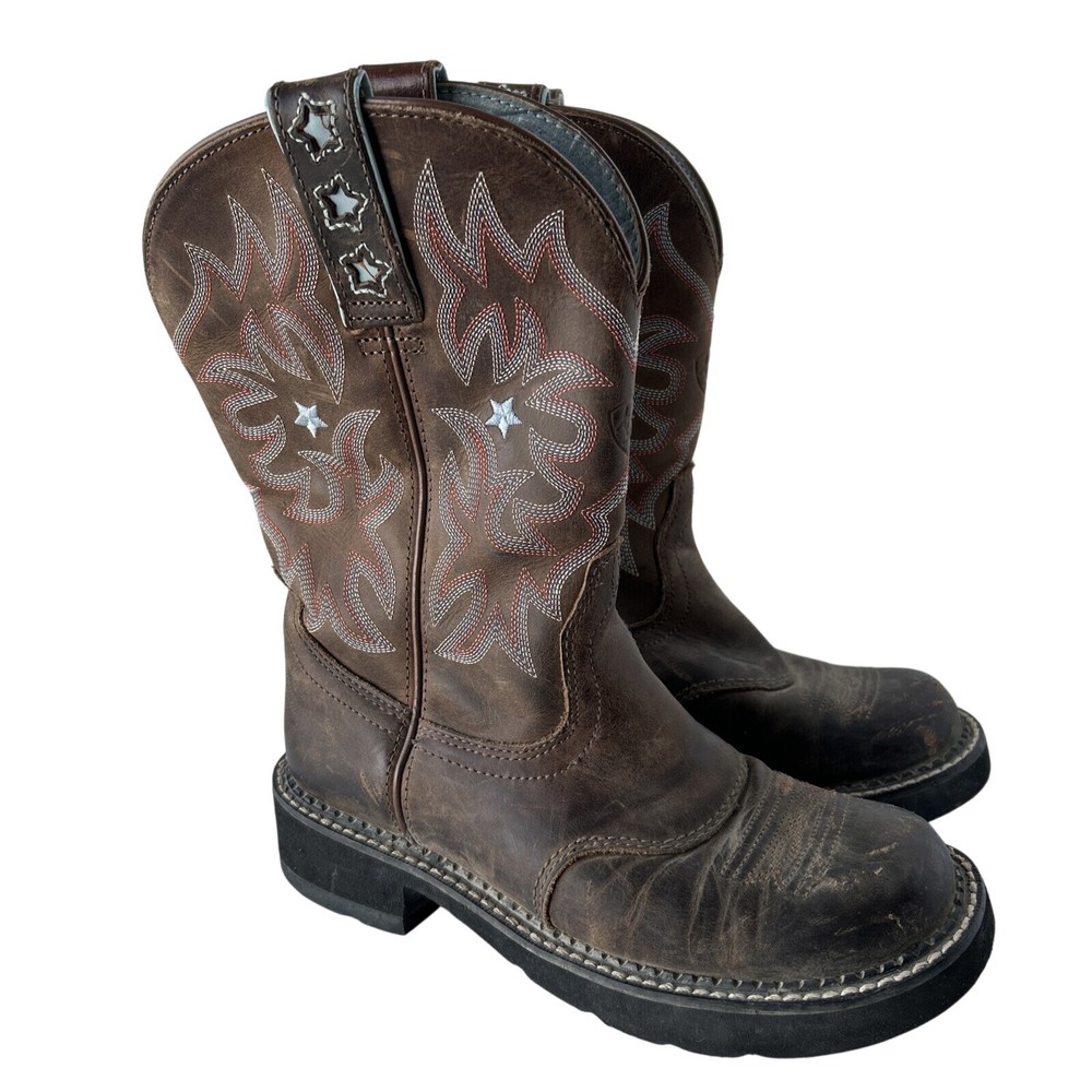 Ariat Womens Crossfire Leather Boots Brown Blue Size 7B Square Toe 10001133  