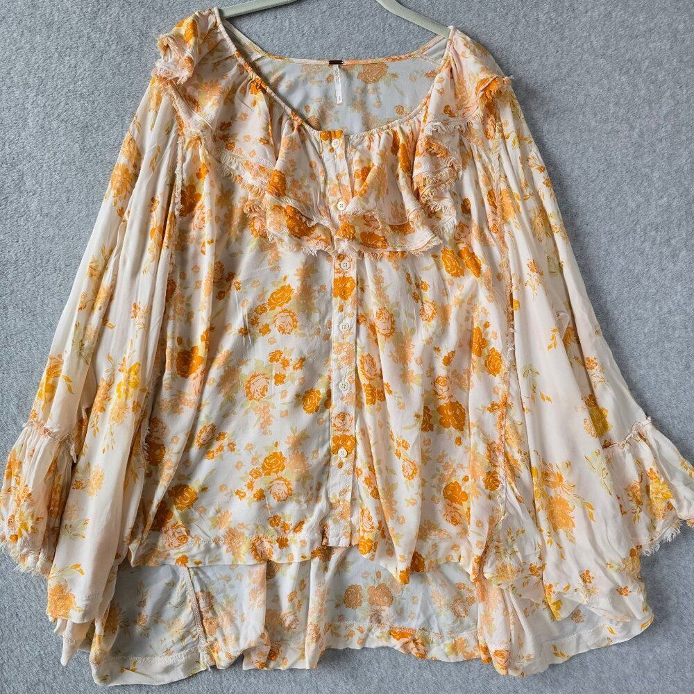 Free People Womens Sz S Loretta Floral Boho Oversized Tunic Top Hippie Lagenlook