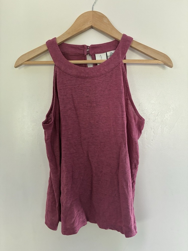 Joie Women's Solid Burgundy Sheer 100% Linen Round Neck Sleeveless Tank Top M