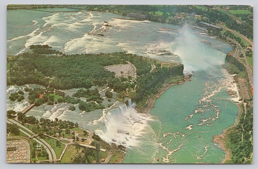 1961 Niagara Falls Aerial View Chrome Postcard NY Canada Dexter Press