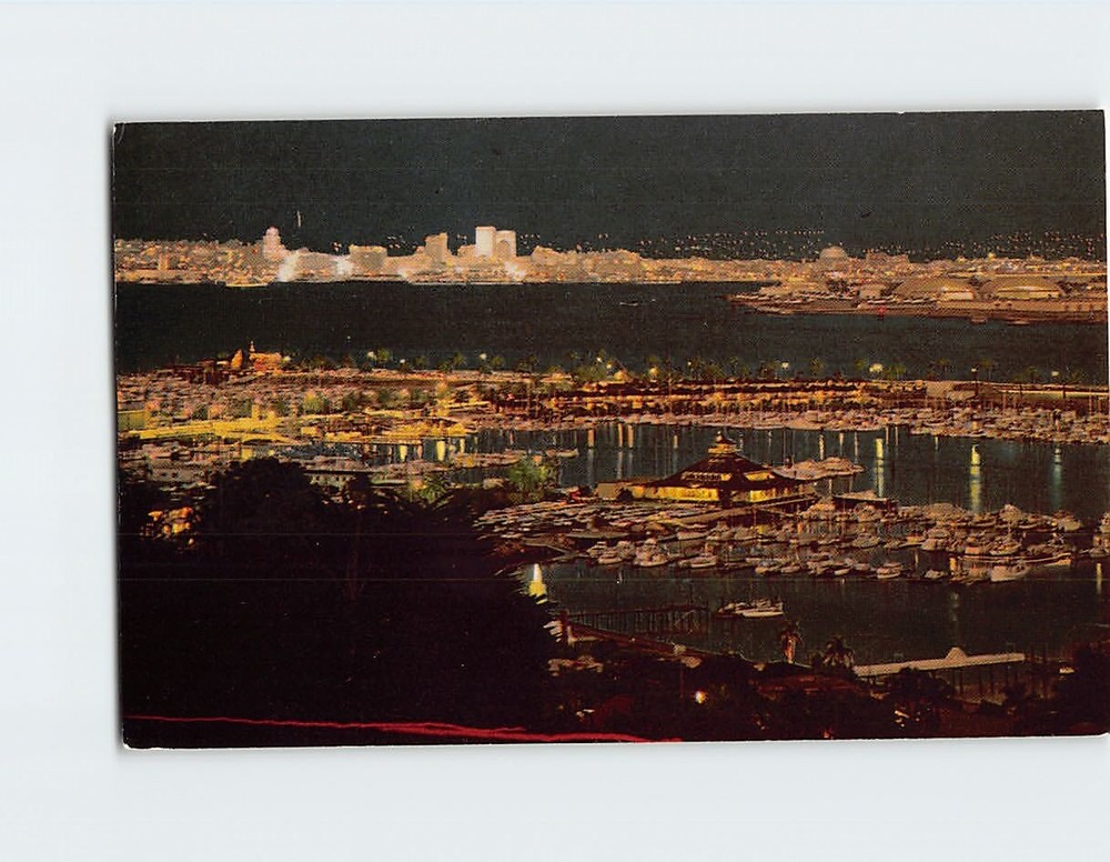 Postcard View of Shelter Island & San Diego Bay at Night California USA