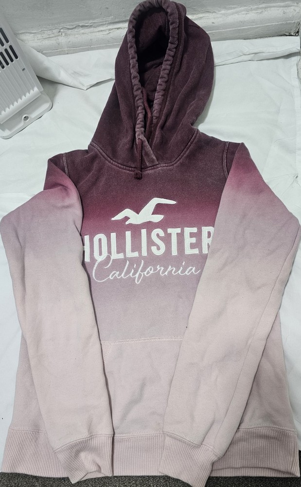 Hollister Women's Pullover Hoodie XS Ombre Pink Purple White Logo Long Sleeve