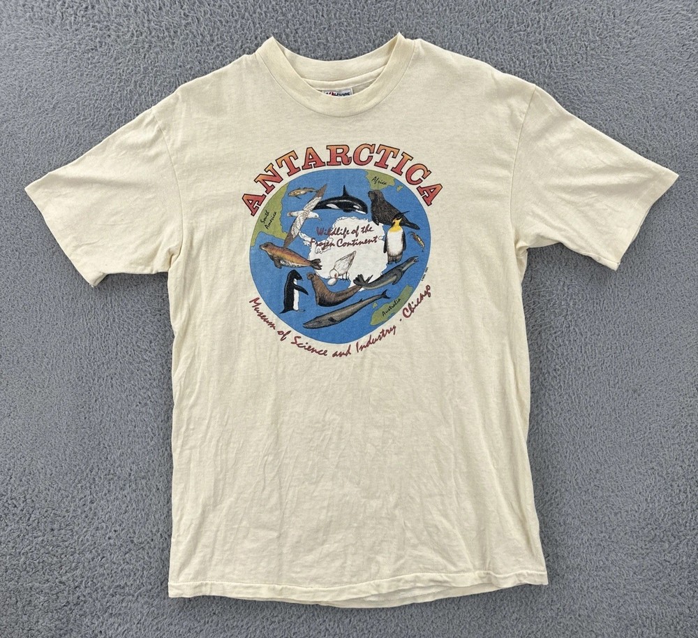 Vtg Hanes Beefy-T Mens L Yellow Single Stitch USA Made Shirt 1991 Antarctica Tee