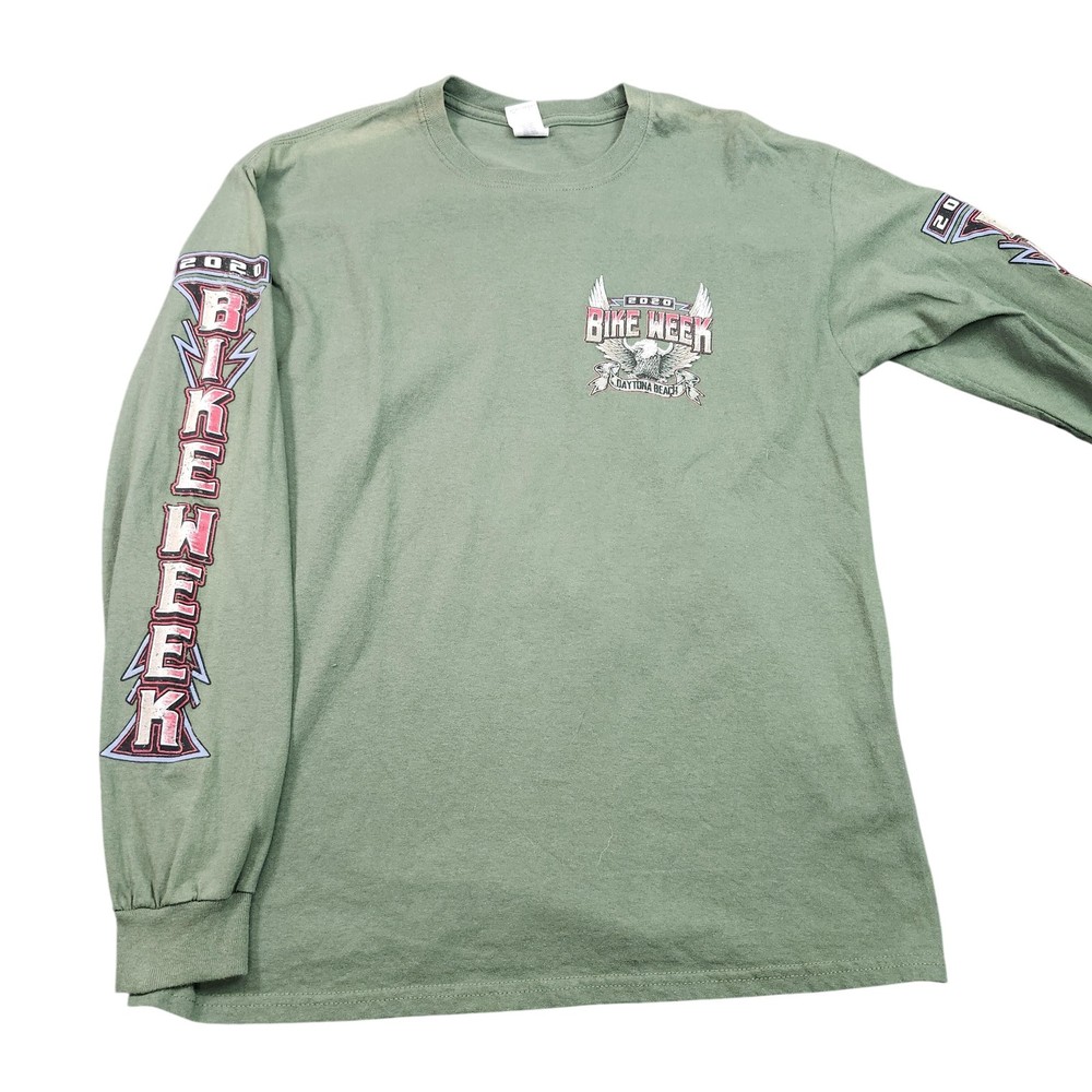 Gildan Bike Week Daytona Beach Shirt Mens Large Green Eagle 2020 Long Sleeve