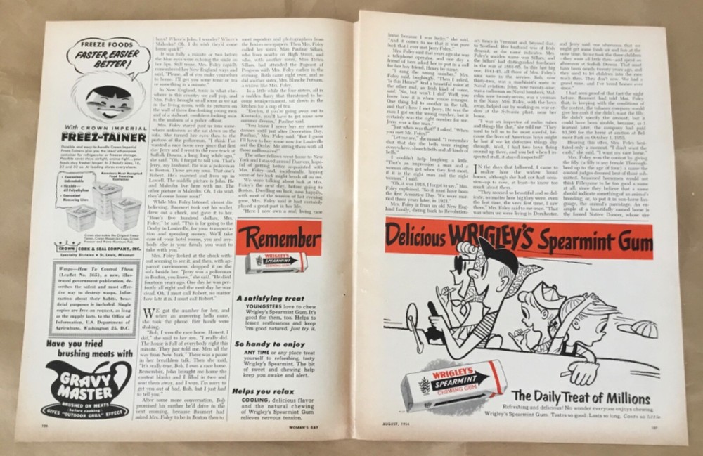 Wrigley's spearmint gum 1954 print ad 50s vintage illus art retro food candy car