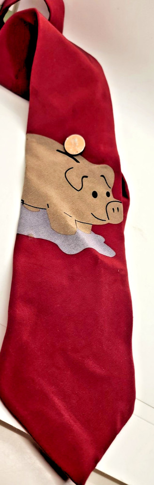 Vicky Davis Save A Penny Pig Tie With A Penny Maroon Tie Vintage real penny tack
